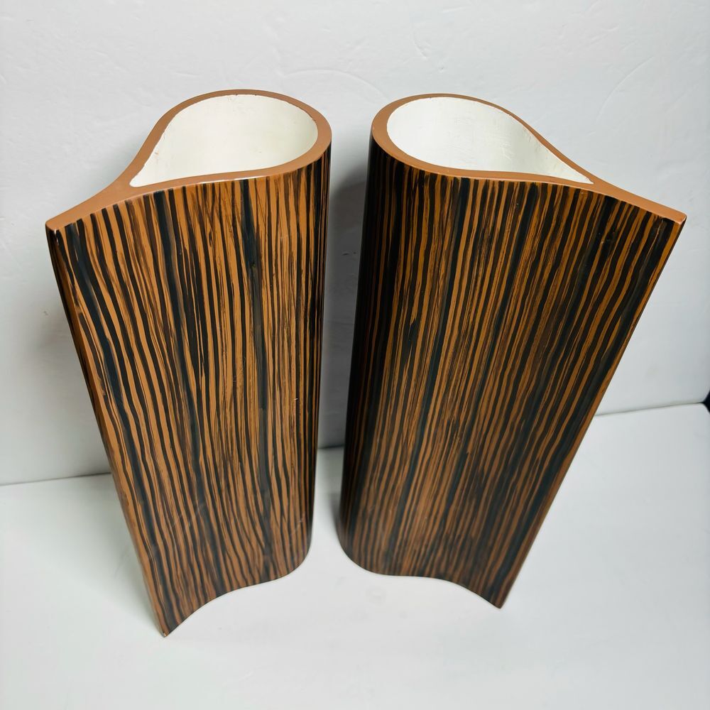 Large Ceramic Resin Wooden Teardrop Flower Display Vases Rustic MCM‎ Mid Century